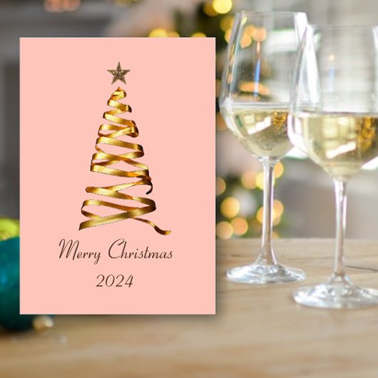 Golden Ribbon Weihnachtsbaum Grußkarte Dankeskarte