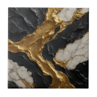 Golden Rift Elegance – Marble & Black Luxury Fliese