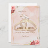 Golden Rings & Floral Elegante - Chic Einladung (Vorne/Hinten)