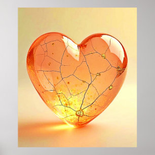 Golden Rissiges Herz Leuchten Poster