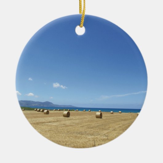 Golden Rolls of Hay and Deep Blue Sea Design Keramik Ornament (Vorne)