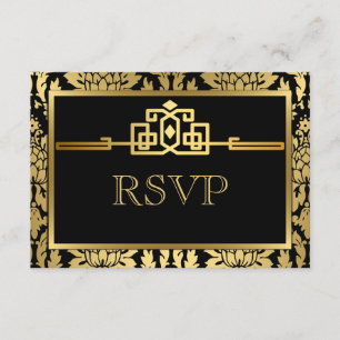 Golden Romance Art Deco RSVP Karte V2