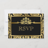 Golden Romance Art Deco RSVP Karte V2 (Vorderseite)