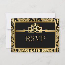 Golden Romance Art Deco RSVP Karte V2