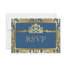 Golden Romance Art Deco RSVP Karte V2 | AQUAMARIN