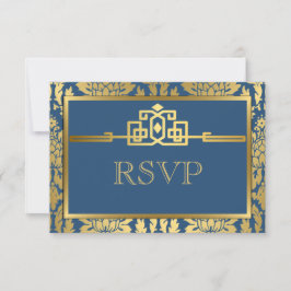 Golden Romance Art Deco RSVP Karte V2 | AQUAMARIN