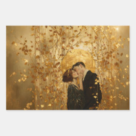 Golden Romantic Couple Kissing Wrapping Paper Geschenkpapier Set