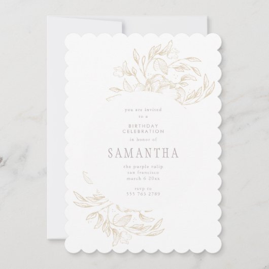 Golden Romantic Floral Geburtstag Einladung (Vorderseite)