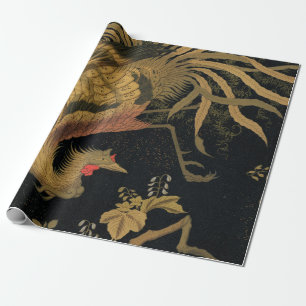 Golden Rooster Bird Japanisch Klassische Antike Geschenkpapier