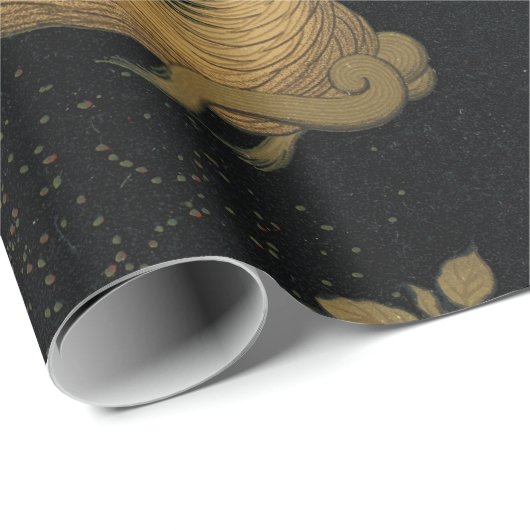 Golden Rooster Bird Japanisch Klassische Antike Geschenkpapier (Rolleneckpunkt)