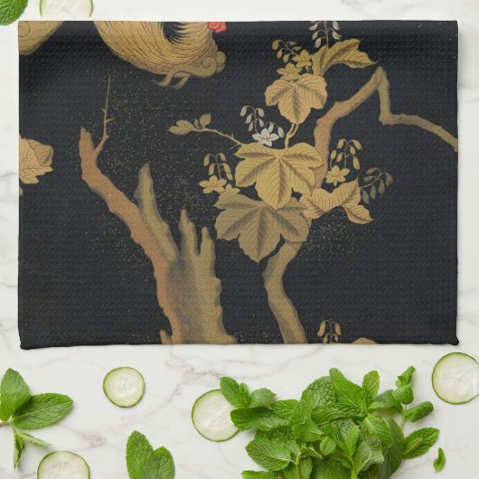 Golden Rooster Bird Japanisch Klassische Antike Geschirrtuch (Gefaltet)