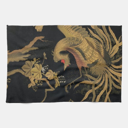 Golden Rooster Bird Japanisch Klassische Antike Geschirrtuch (Horizontal)