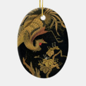 Golden Rooster Bird Japanisch Klassische Antike Keramik Ornament (Hinten)