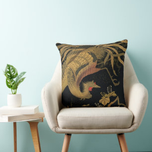 Golden Rooster Bird Japanisch Klassische Antike Kissen