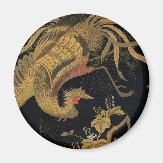 Golden Rooster Bird Japanisch Klassische Antike Magnet (Vorne)