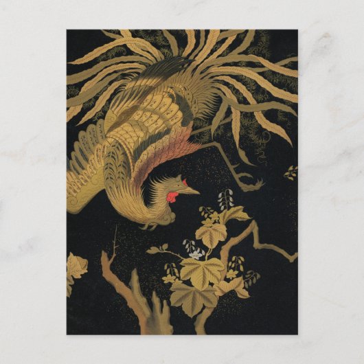 Golden Rooster Bird Japanisch Klassische Antike Postkarte (Vorderseite)