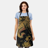 Golden Rooster Bird Japanisch Klassische Antike Schürze (Getragen)