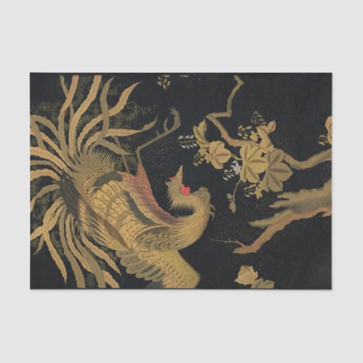 Golden Rooster Bird Japanisch Klassische Antike Seidenpapier (Vorderseite)