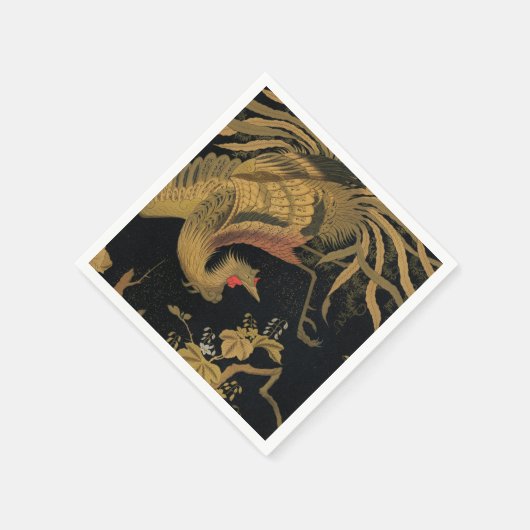 Golden Rooster Bird Japanisch Klassische Antike Serviette (Ecke)
