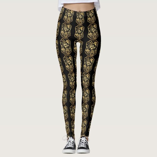 Golden Rooster Year 2017 S Papercut Schwarze Leggi Leggings (Vorderseite)