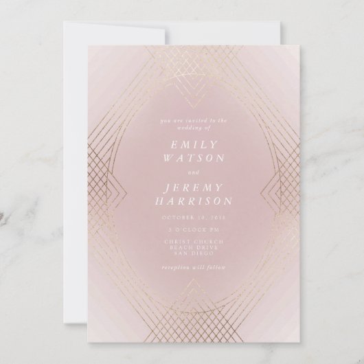 Golden rosa Oval Geometrische Art Deco Einladung (Vorderseite)