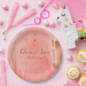 Golden Rosa Pfirsichname Datum Elegante Hochzeit Pappteller (Party)