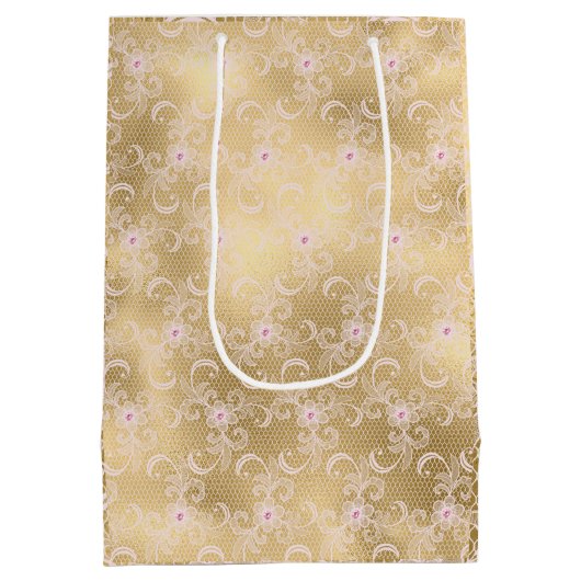 Golden rosa Spitzen elegante Geschenktasche Gefall Mittlere Geschenktüte (Rückseite)