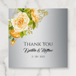 Golden Rose Bouquet Silver Wedding Tags Geschenkanhänger