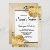 Golden Rose Glitzer Blumensaft 16 Einladung (Vorne/Hinten)