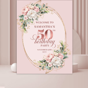 Golden Rose Gold Blush Floral 50. Geburtstagsfeier Wandteppich