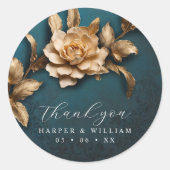 Golden Rose Hochzeit danke Runder Aufkleber (Vorderseite)