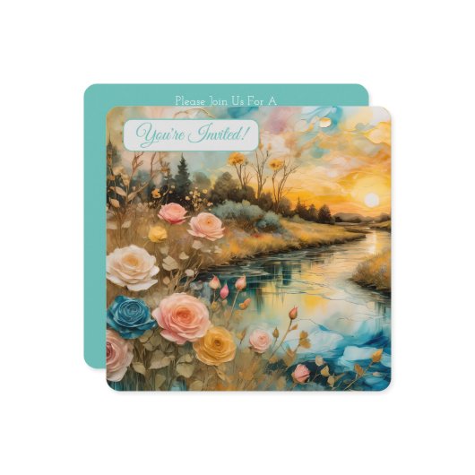 Golden Rose River Tal Sunrise Bridal V Einladung (Vorderseite/Rückseite Beispiel)