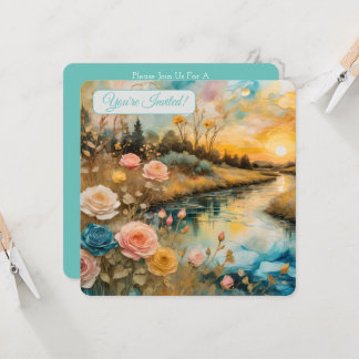 Golden Rose River Tal Sunrise Bridal V Einladung