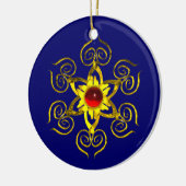 GOLDEN ROSE RUBY, blau und weiß Keramikornament (Links)