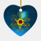 GOLDEN ROSE RUBY ,Blue Sapphire Herz Keramik Ornament (Vorne)