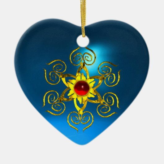 GOLDEN ROSE RUBY ,Blue Sapphire Herz Keramik Ornament (Vorne)