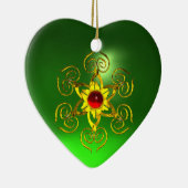GOLDEN ROSE RUBY, Green Emerald Heart Keramik Ornament (Rechts)