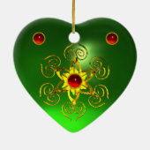 GOLDEN ROSE RUBY, Green Emerald Heart Keramik Ornament (Hinten)