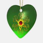 GOLDEN ROSE RUBY, Green Emerald Heart Keramik Ornament (Links)