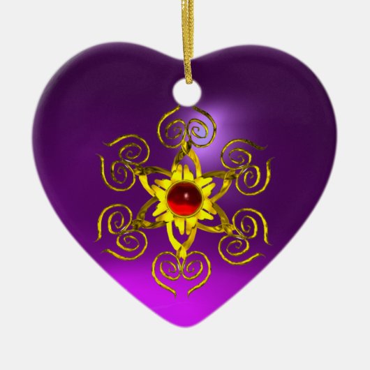 GOLDEN ROSE RUBY, Lila Herz Keramikornament (Vorne)
