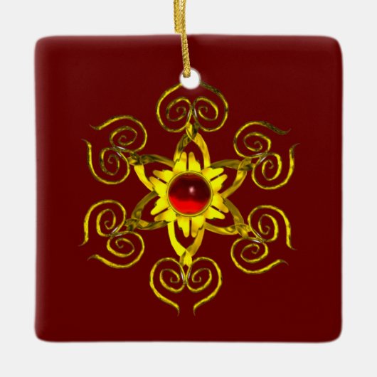 GOLDEN ROSE RUBY, Rot und Blau Keramikornament (Vorderseite)