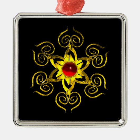 GOLDEN ROSE RUBY, schwarz Silbernes Ornament (Vorne)