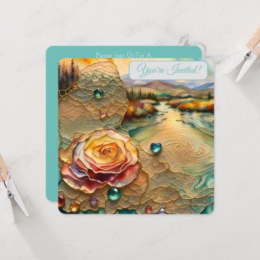 Golden Rose Tal Sunrise Bridal III Einladung (Vorderseite/Rückseite Beispiel)