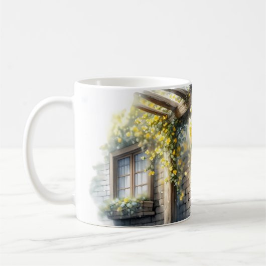 Golden Roses on Rustic Stone Cottage Wall Kaffeetasse (Links)