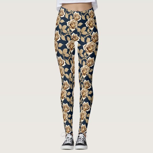 Golden Roses With A Metallic Finish Leggings (Vorderseite)