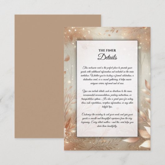 Golden Rosewood Enchanted Forest Wedding Begleitkarte (Vorne/Hinten)