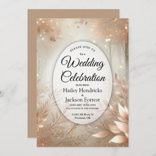 Golden Rosewood Enchanted Forest Wedding Einladung (Vorne/Hinten)