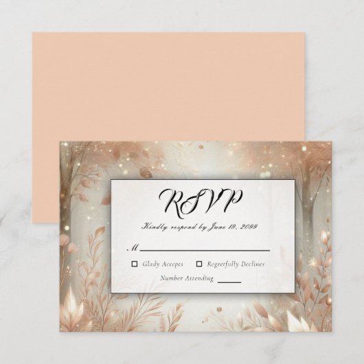 Golden Rosewood Enchanted Forest Wedding RSVP Karte (Vorne/Hinten)