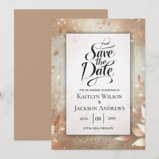 Golden Rosewood Enchanted Forest Wedding Save The Date (Vorne/Hinten)