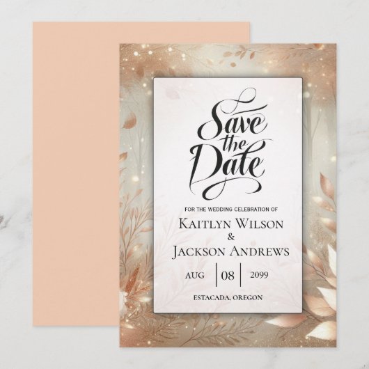 Golden Rosewood Enchanted Forest Wedding Save The Date (Vorne/Hinten)